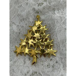Vintage Gold Tone Tree Star Brooch